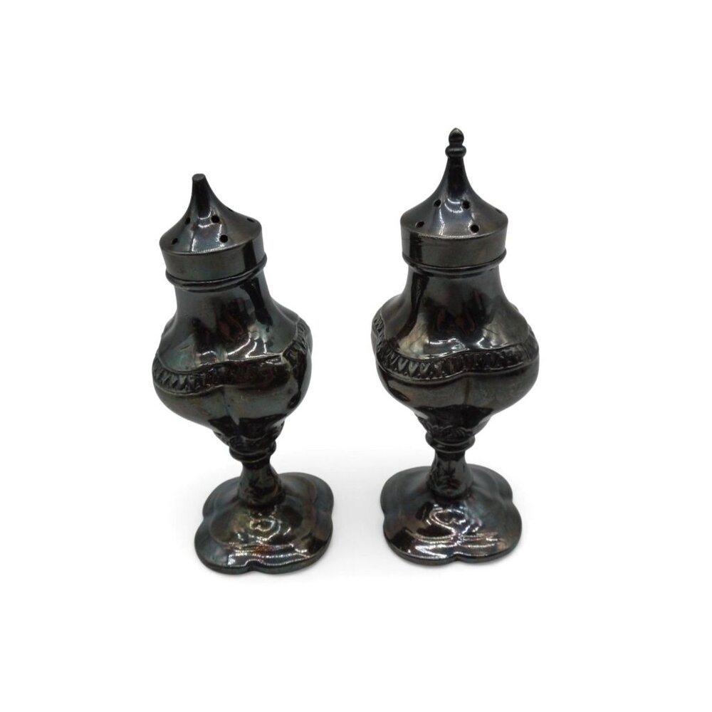 Salt And Pepper Shakers Ornate Footed Silverplate Design Vintage
